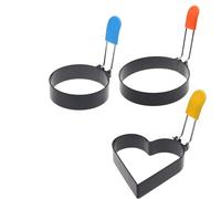 Juego de 3 anillos para hamburguesas y huevos, molde redondo de acero inoxidable y moldeador de corazón, antiadherente para tortillas, panqueques, magdalenas inglesas, sándwich y parrilla