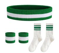 Juego de 3 bandas de sudor a rayas con 1 par de calcetines, diadema deportiva, banda para el sudor de fitness, banda para el sudor para niños, pulsera de tela de rizo, pulsera de baloncesto