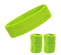 Juego de 3 bandas para el sudor, 1 diadema y 2 pulseras, diadema deportiva verde claro y muñequeras, banda de sudor de algodón suave y grueso, banda elástica de algodón deportivo
