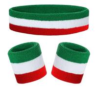 Juego de 3 bandas para el sudor para niños, banda atlética de algodón para deportes, juego de 3 piezas que absorbe el sudor (1 diadema + 2 pulseras) (verde azulado, blanco y rojo)