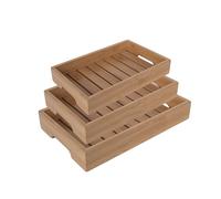 Juego de 3 Bandejas de Bambú, Organizador con Diseño Rústico, Medidas: 38x26, 35x23, 32x20 cm, 5 cm de Alto