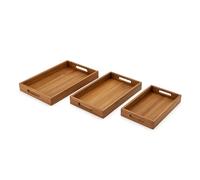 Juego De 3 Bandejas De Servicio Con Asas De Madera De Acacia En 3 Tamaños