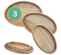 Juego De 3 Bandejas De Servir De Madera Portavelas Marrakesch 31cm Marrón