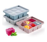 Juego de 3 bandejas grandes de silicona para cubitos de hielo, fáciles de liberar, 6 moldes flexibles de silicona para cubitos de hielo con tapa extraíble, bandejas de hielo apilables reutilizables