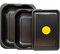 Juego de 3 bandejas negras para asar y hornear, tostador grande (38 cm); tostador mediano (33 cm) y bandeja pequeña (32 cm) Juego de bandejas para hornear, bandeja antiadherente, juego de bandejas