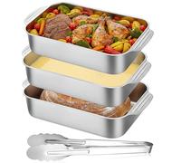 Juego de 3 Bandejas para Empanar en Acero Inoxidable, Bandeja Horno Rectangular con Clip para Carne, Pescado, Verduras, Croquetas y Más, Fácil de Limpiar, 32x19x5 cm