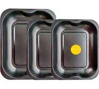 Juego de 3 bandejas para hornear de color negro profundo, 2 bandejas medianas (33 cm) y 1 grande (38 cm), bandeja para hornear, antiadherente, juego de bandejas de horno multipaquete, aptas para