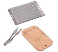 Juego de 3 bandejas para preparar y servir, Ti Camping Grill Pan BBQ Tongs Tabla de cortar Set para 1 persona Camping y parrilla en casa