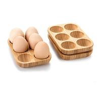 Juego de 3 bandejas pequeñas de madera de bambú para huevos (18 agujeros), 3 estantes pequeños, soporte de madera rústica de alta calidad para huevos diablos, se puede utilizar en el refrigerador de