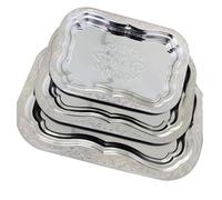 Juego de 3 bandejas plateadas para servir cubiertos en relieve, 30 cm, 35 cm, 40 cm, organizador de cubiertos de plástico reutilizable para fiestas, bodas, uso diario