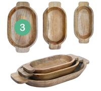 Juego De 3 Bandejas Servir Madera Marrones 30cm Para Té Deko Jardín