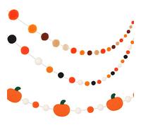 Juego de 3 banderines de fieltro de lana para Halloween, decoración de fiesta de Halloween, Navidad, pompones, guirnalda de calabaza, bolas para otoño, otoño, vacaciones, Halloween