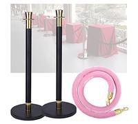 Juego de 3 barras de cuerda de terciopelo, soportes negros y dorados con cuerda rosa, ideal para hoteles, centros comerciales, exposiciones, bodas, gestión de visitantes