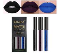 Juego de 3 barras de labios líquidas para mujer, color negro oscuro, violeta, azul mate, de larga duración, resistente a las manchas, color negro, 24 horas