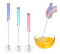 Juego de 3 Batidora Acero Inoxidable Manual, 10, 12 y 14 Pulg, Varillas Cocina Semiautomático de Presión, Ligeras y Fáciles de Limpiar para Batir, Hornear, Cocina, Cucina y Hogar (Rosa, Azul, Morado)