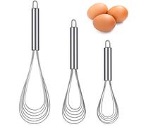 Juego de 3 batidores planos de acero inoxidable de 20,3 cm, 25,4 cm y 25,4 cm, alambre plano de acero inoxidable, 6 alambres, batidor de huevos para cocinar batir batir y batir