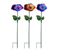 Juego de 3 bebederos de metal para abejas decorativas, bañeras en forma de flor, 14 x 62,5 cm, coloridas clavijas para jardín, bebedero para insectos y de mariposas para exteriores, jardín y