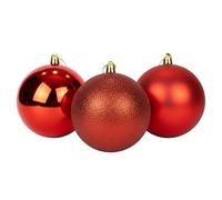 Juego de 3 bolas de Navidad grandes de PVC inastillables de 25 cm, color rojo, mate, con acabado brillante, adornos surtidos para colgar en el árbol de Navidad, adorno redondo para decoración navideña