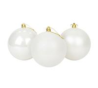 Juego de 3 bolas grandes blancas de PVC inastillables de 25 cm, acabado brillante, mate, con acabado brillante, juego surtido de bolas de Navidad, decoraciones colgantes festivas para árbol de Navidad