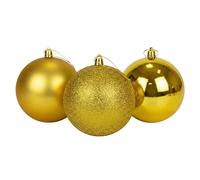 Juego de 3 Bolas Grandes de Oro Profundo de PVC inastillables de 25 cm, Acabado Brillante, Mate, con Acabado Brillante, Adornos Surtidos para Colgar en el árbol de Navidad, Adornos Redondos para