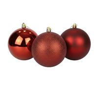 Juego de 3 Bolas Grandes de PVC de Color Rojo Oscuro, inastillables, Brillantes, Mate, con Acabado Brillante, Juego Surtido de Bolas de Navidad, decoración Festiva para Colgar en el árbol de Navidad