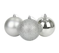 Juego de 3 Bolas Grandes Plateadas de PVC inastillables de 20 cm, Acabado Brillante, Mate, con Acabado Brillante, Juego Surtido de Bolas de Navidad, Decoraciones Colgantes Festivas para árbol de