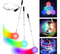 Juego de 3 bolas LED Poi Ball LED Glow Poi con colores del arco iris y efecto estroboscópico, LEDPOI pelotas de malabares con doble bucle ajustable, juguetes para principiantes y profesionales