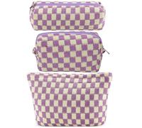 Juego de 3 bolsas de maquillaje a cuadros para mujer, grandes, medianas y pequeñas, color morado, bolsa de maquillaje de viaje para bolso, organizador de artículos de tocador, bonita bolsa de regalos