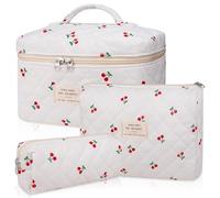Juego de 3 bolsas de maquillaje acolchadas, bolsa de cosméticos floral grande para mujeres, bonitas bolsas de maquillaje de algodón, bolsa organizadora de artículos de tocador de viaje con flores