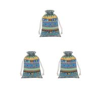 Juego de 3 bolsas de regalo con cordón para atmosferas étnicas, bolsas de caramelos, aperitivos, galletas, azúcar, organizador, reutilizable, decoración, joyas, azul, 20 x 25 cm