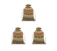 Juego de 3 bolsas de regalo con cordón para festivales, decoración étnica para dulces, organizador de galletas, reutilizable, para colgar, color amarillo, 20 x 30 cm
