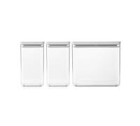 Juego de 3 botes apilables TASTY+ Brabantia - 2 x 1,6 L + 1 x 3,5 L | Recipiente hermético para alimentos con tapa de silicona para cocina | Tarro para comida seca/húmeda, azúcar, harina | Light Grey