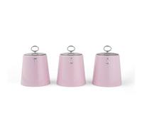 Juego de 3 botes Salter Retro Rosa: Canisters para té, café y azúcar, contenedores para almacenamiento de alimentos secos, acero duradero, elegante letra grabada.