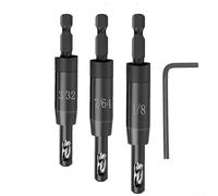 Juego de 3 brocas autocentrantes con carcasa de aleación y acero al carbono para un posicionamiento preciso y eliminación limpia de virutas en trabajos de madera y metal