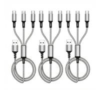 Juego de 3 cables de carga 3 en 1, cable de carga múltiple de nailon trenzado de 1,2 m y USB compatible con iPhone 16/15/14/13 y Galaxy S25/S24, compatible con fuente de alimentación USB y cargador