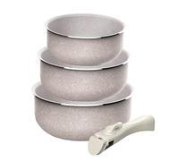 Juego de 3 Cacerolas Ø16Ø18Ø20cm en aluminio prensado con revestimiento ILAG + Mango extraíble Click&Cook, Apto inducción, antiadherentes, sin PFOA, apto lavavajillas y horno