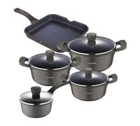 Juego de 3 cacerolas con tapa ø20ø24ø28cm y cazo de ø16cm en aluminio fundido + sartén grill 28x28cm en aluminio forjado antiadherente 3claveles 20 cm