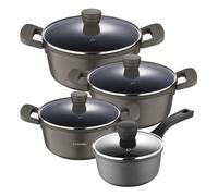 Juego de 3 cacerolas con tapa ø20cm(2,5l)ø24cm(4,5l)ø28cm(6,7l) + cazo de ø16cm(1,3l) en aluminio fundido antiadherente 3claveles