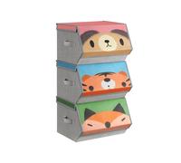 Juego de 3 Cajas Almacenajes Tela Infantil Oso Tígre Zorro Rosa Azul Verde y Gris