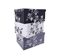 Juego de 3 cajas de almacenamiento de Spetebo, 3 colores (blanco, negro y gris), 45 l cada una, estilo floral barroco