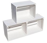 Juego de 3 Cajas de Madera Blanco, macizo - caja de vino, manzanas, Fruta