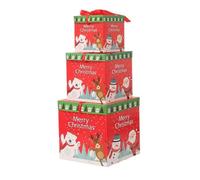 Juego de 3 cajas de Navidad en papel rojo y verde, diseño de torre de recuerdo apilable para envolver joyas, dulces, cosméticos, libros y recuerdos de fiesta, 3 tamaños de 10 cm, 15 cm, 20 cm