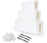 Juego de 3 cajas de tapa para cables, organizador de cables, cubierta de cables de plástico para guardar cables eléctricos, regleta bien organizada, color blanco