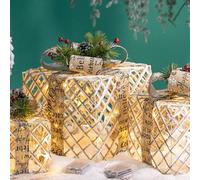 Juego de 3 cajas luminosas decorativas de Navidad con marco de felpa y alambre para interiores y exteriores, 26/21/16 cm (blanco curry)