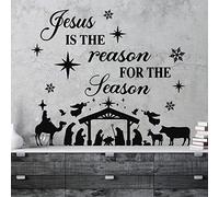 Juego de 3 calcomanías de pared de belén de vinilo para decoración de pared, diseño de Jesús es la razón de la temporada, versículo bíblico, calcomanías de pared de alegría al mundo, citas cristianas para el hogar
