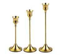 Juego de 3 candelabros cónicos de metal vintage, soportes cónicos negros para centro de mesa de boda, decoración del hogar, se adapta a velas tradicionales y LED (cobre)