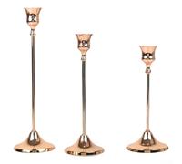 Juego de 3 candelabros de latón, portavelas de metal moderno vintage para cenas románticas, bodas, decoración del hogar, base estable, acabado dorado (oro rosa)