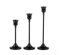 Juego de 3 candelabros vintage de metal en forma cónica con superficie negra, soporte estable para velas en punta y pilar, elegante rústico para decoración de bodas (negro)