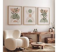 Juego de 3 Carteles de la Galería Botánica Verde Salvia Rubor Rosa Geometría Impresiones Lienzo Pintura Boho Pared Arte Cuadro Abstracto Minimalista Decoración-20 * 30Cm (Sin Marco)