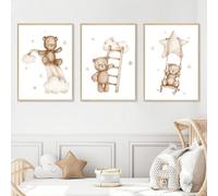 Juego de 3 carteles de pared para dormitorio, bebe boho Arc en ciel, flores, mariposas pósters, niña, rosa, lienzos, pintura nórdica, 40 x 50 cm, regalo NPTWC007-L